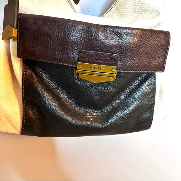FOSSIL Leather Purse, Tote Bag, Cream, Brown & Black VINTAGE EUC - Picture 3 of 9